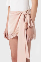 Satin Lace Bow Asymmetric Skirt