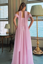 Satin Mesh Off Shoulder Prom Dress