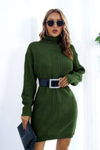 Cable Knit Turtleneck Sweater Dress