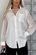 Fashionable Openwork Lace Patchwork Long-sleeved Loose Shirt