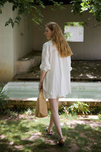 Linen Adjustable Tab Long Sleeve Top