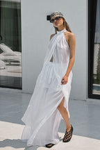 Casual Flowy Tencel Sleeveless Halter Two Piece Set