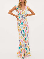 Exquisite Ocean Shell Print V Neck Maxi Dress