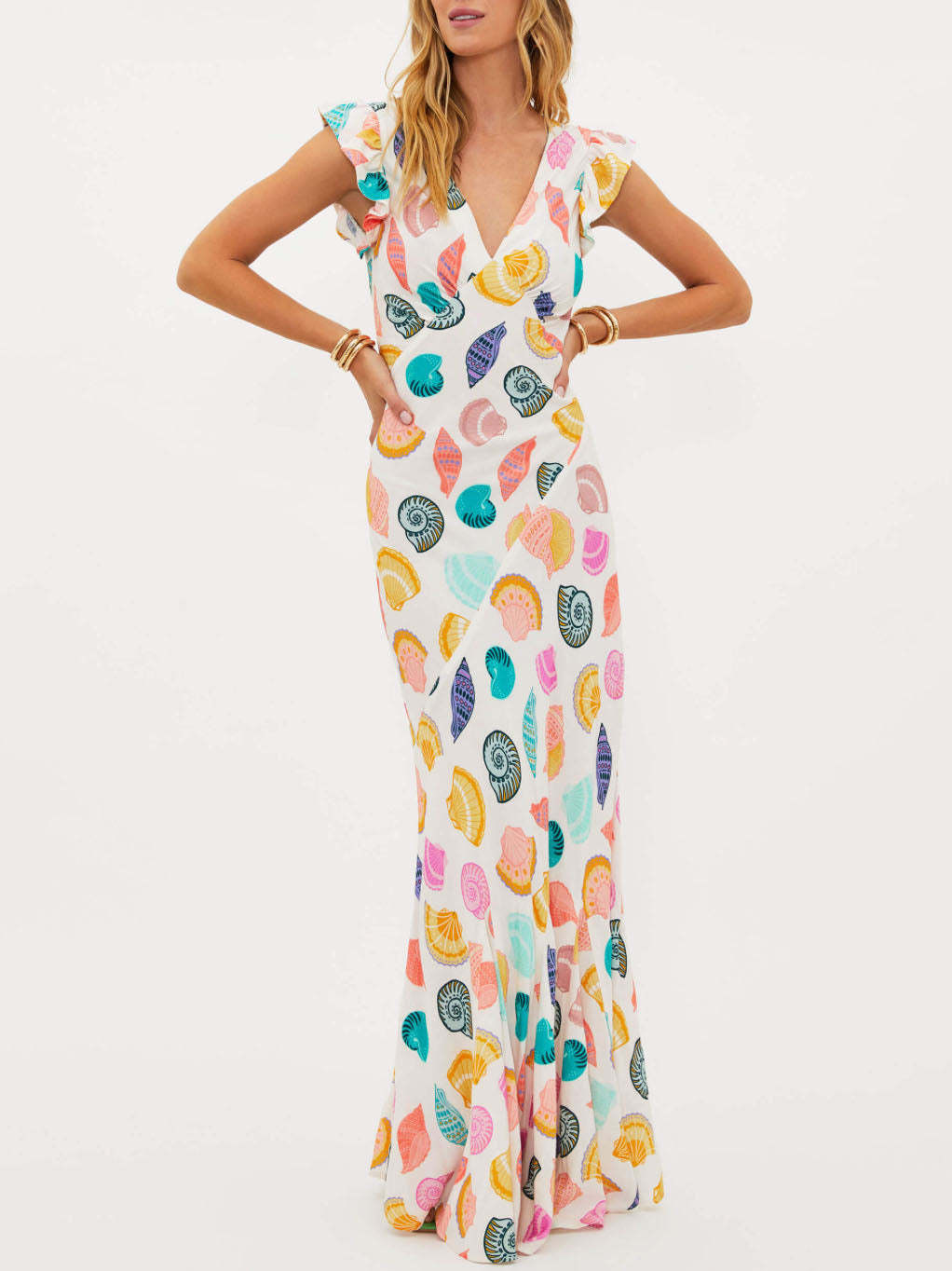 Exquisite Ocean Shell Print V Neck Maxi Dress