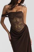 Sexy Lace Panel Tank Maxi Bodycon Dress