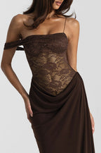 Sexy Lace Panel Tank Maxi Bodycon Dress