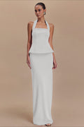 Solid Halter Backless Maxi Formal Dress