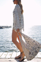 Live By Water Satin Unique Print Tassle Shirt and Elastic Waist Shorts Set