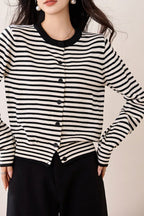 Black White Stripe Knit Cardigan