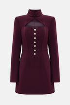 Elegant Long-sleeved Hollowed-out Button-down Slim-fit Mini Dress