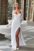 Plunge Neckline Lace Slit Party Dress