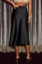 Satin Solid Color A-line Bodycon Skirt