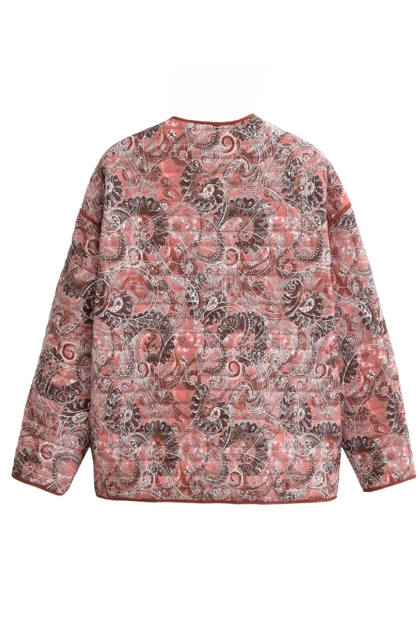 Retro Print Loose V-Neck Cardigan Cotton Jacket