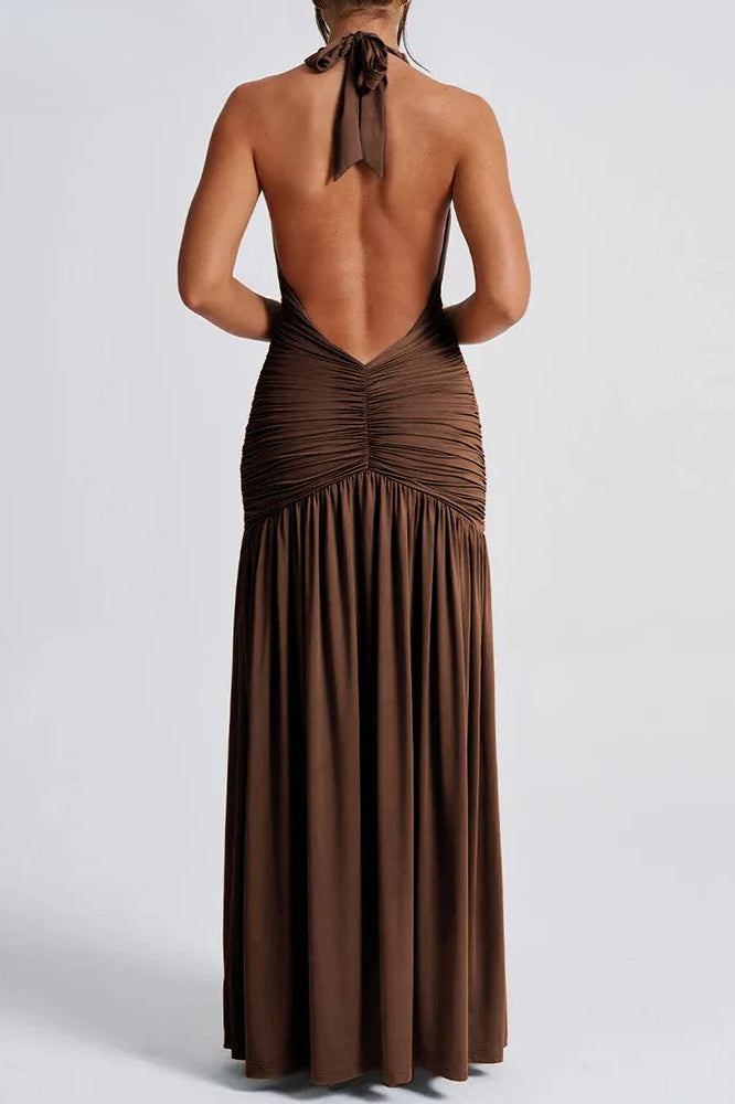 Halter V neck Backless Maxi Dress