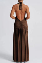 Halter V neck Backless Maxi Dress