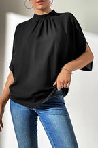 Mock Neck Black Split Sleeve Top