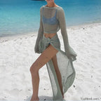 2PC Knit Crop Skirt Cover Up