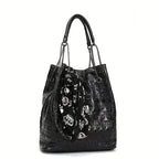 Gothic Skull Print Punk Scarf Decor Trendy Crossbody Tote Shoulder Bag
