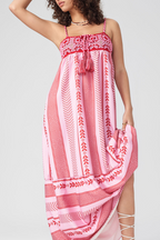 Elisa Statement Printed Embroidered Camisole Midi Dress with Lace Up Detail Evening Wear Edit