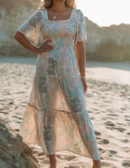 Maynard Printed Smocked Maxi Dress Cream