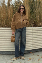 French Suede Notch Collar Trench Coat