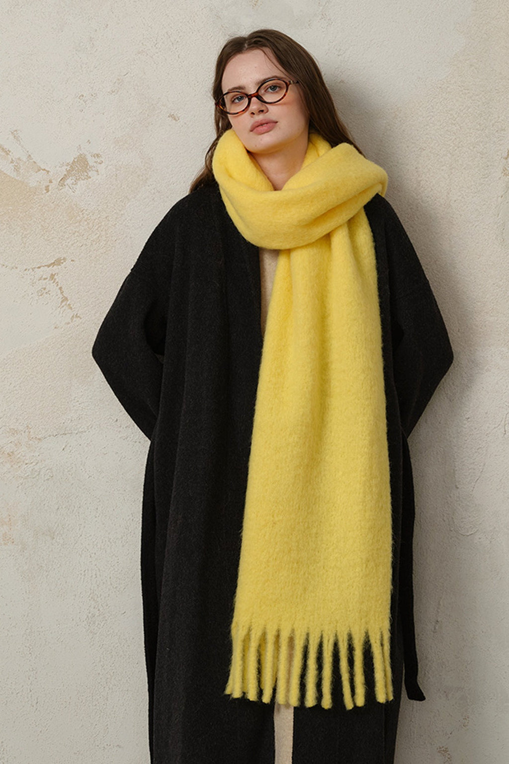 Wool Blend Fringed Scarf