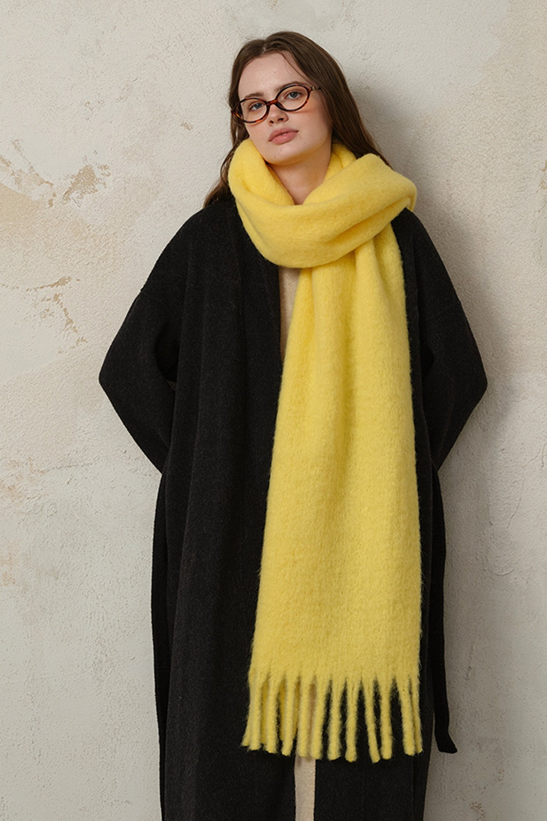 Wool Blend Fringed Scarf