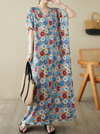 Take My Soul Cotton Bohemian Floral Kaftan Dress