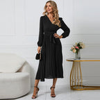 Guillermina Minimalist Pleated Midi Dress with a Crossover V Neck Designer Edit