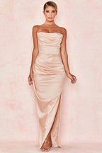 Satin Strapless Corset Maxi Dress