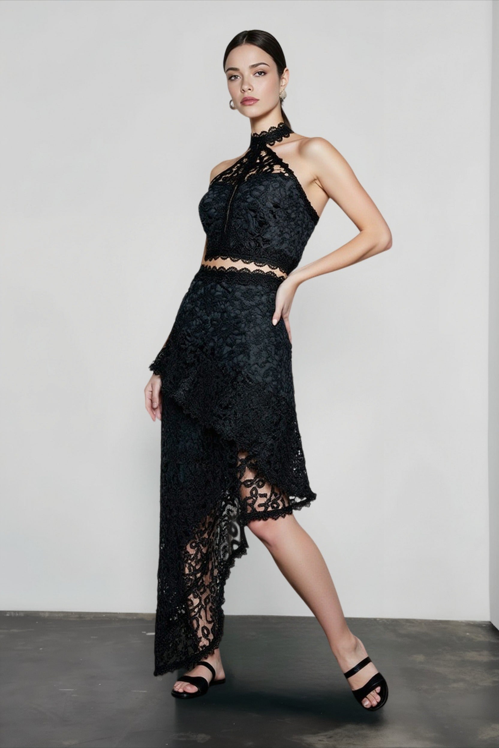 Halter strapless lace asymmetric hem vacation set
