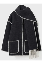 Scarf-Neckline Felt Woolen Coat
