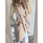 Fashion Solid Color Lapel Slim Long Windbreaker Jacket