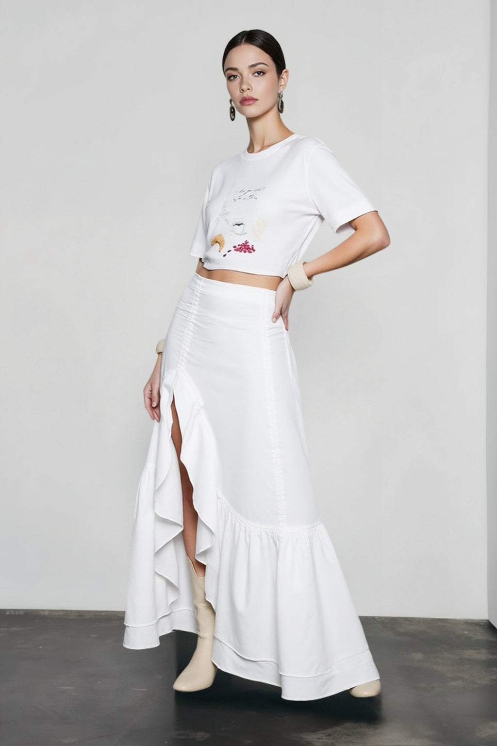 Cotton Asymmetric Slit Maxi Skirt