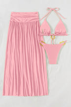 Ruched Fitted Three Piece Swim Set