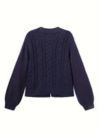 Deep V-neck Navy Blue Cardigan