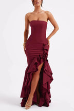 Lindsay Exclusive Off Shoulder Maxi Dress with a Slim Fit and Irregular Hem Elevated Occasion Wear
