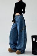 Leopard Spliced Vintage Wide Leg Jeans