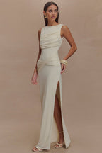 Ruched Split Backless Maxi Dress