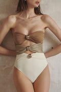 Elegant Gold Button High Waist One Piece Set