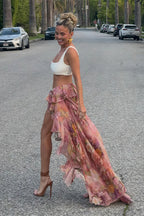 Floral Ruffled Asymmetrical Layered Skirt