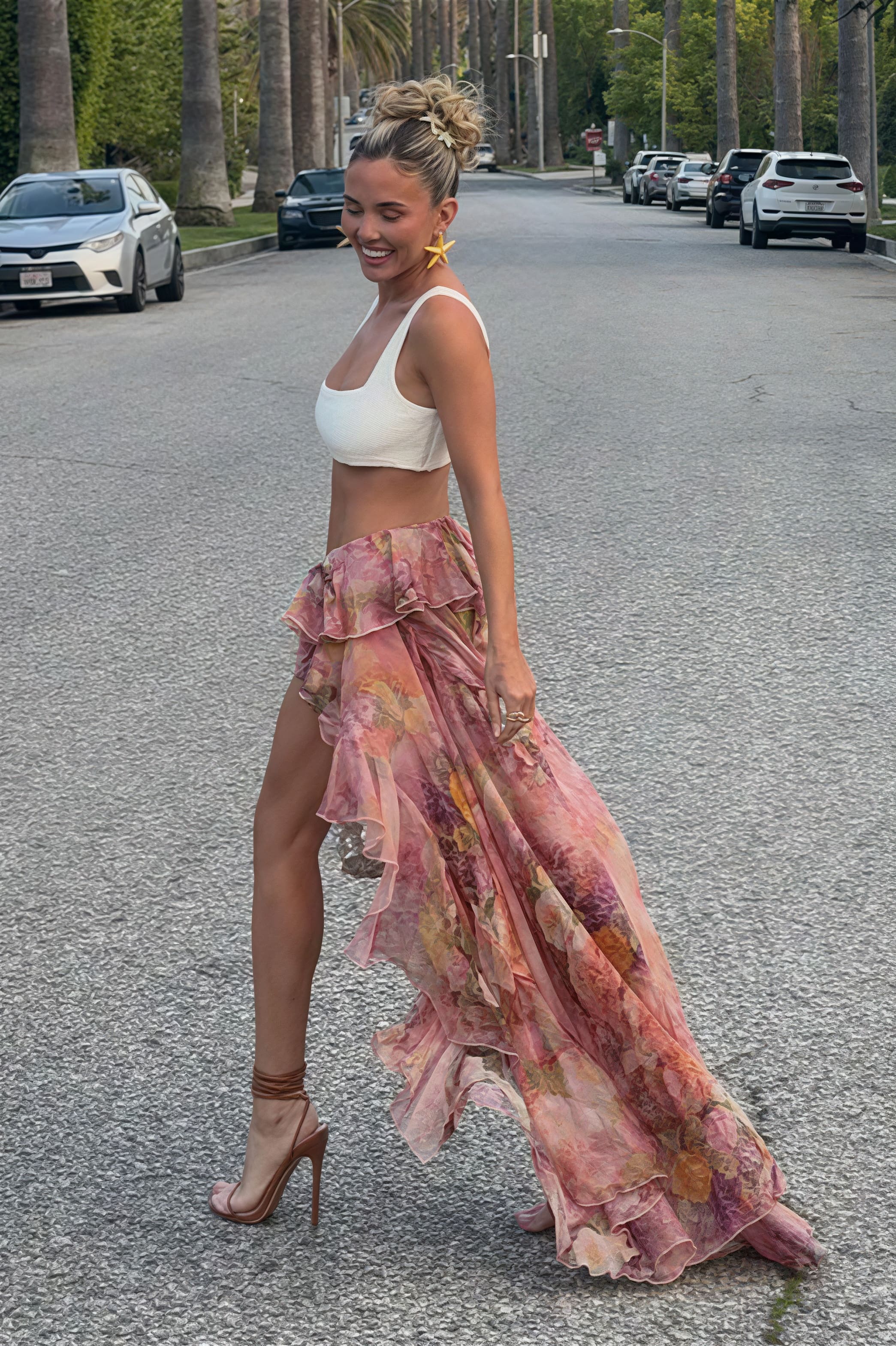Floral Ruffled Asymmetrical Layered Skirt