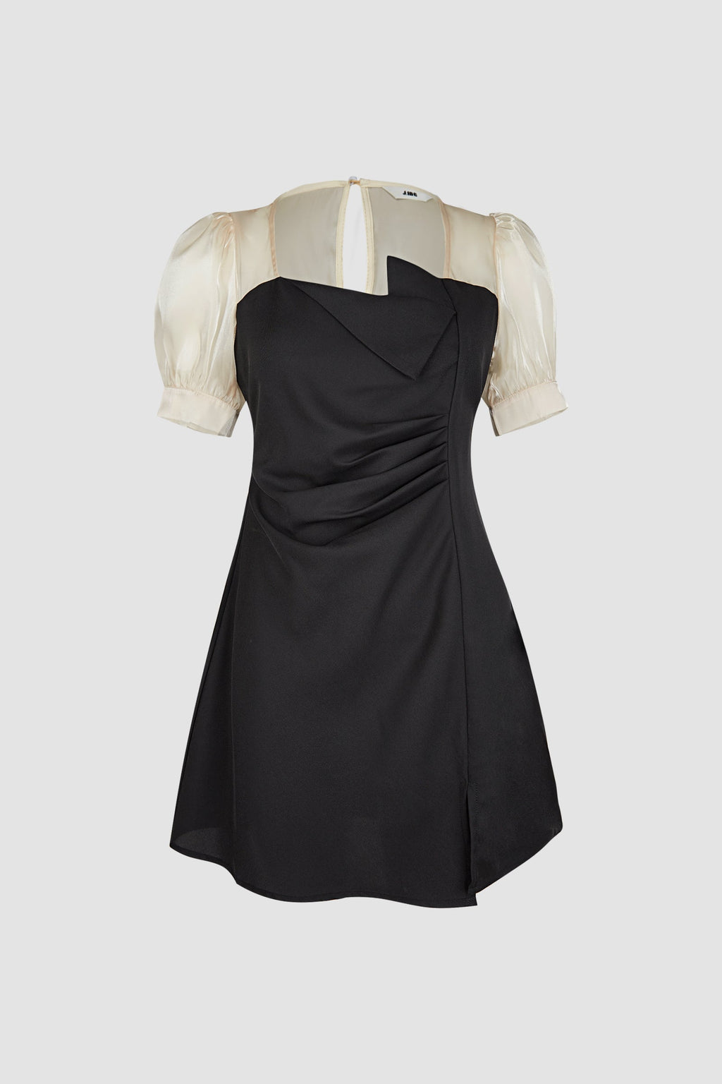 Black Draped Contrast Mesh Mini Dress