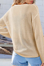 Coconut Tree Jacquard Loose Round Neck Long-sleeved Casual Knitted Cover-up