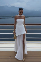 Off Shoulder Strapless Sleeveless Bodycon Midi Prom Dress