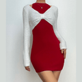 Fluffy bowknot knotted long sleeve contrast shrug mini dress