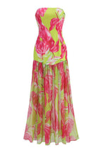 Pam Printed Strapless Slit Maxi Dress