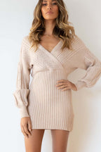 Cable Knit V Neck Bodycon Midi Dress