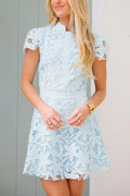 Special Occasion Cutout Floral Lace High Neck Short Cape Sleeve Mini Dress