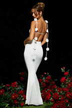 Strappy 3D Floral Maxi Party Dress